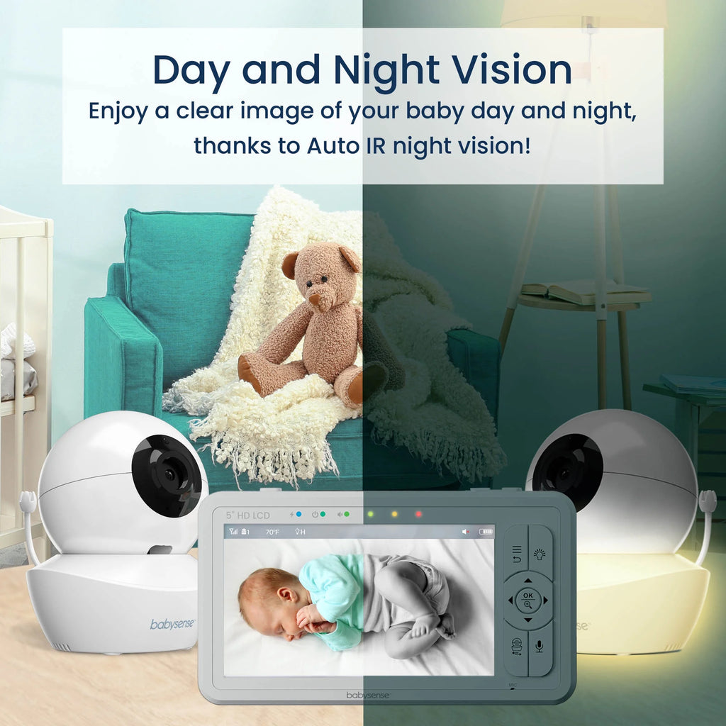 Baby Video Monitor Split Screen 5" HD Display with 2 Cameras Y4739