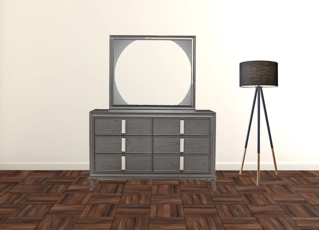 Dark Grey Solid Wood Six Drawer Double Dresser B30979