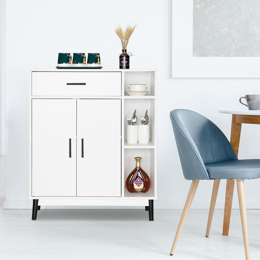 White Accent Buffet Cabinet with Open Shelves and Doors U225