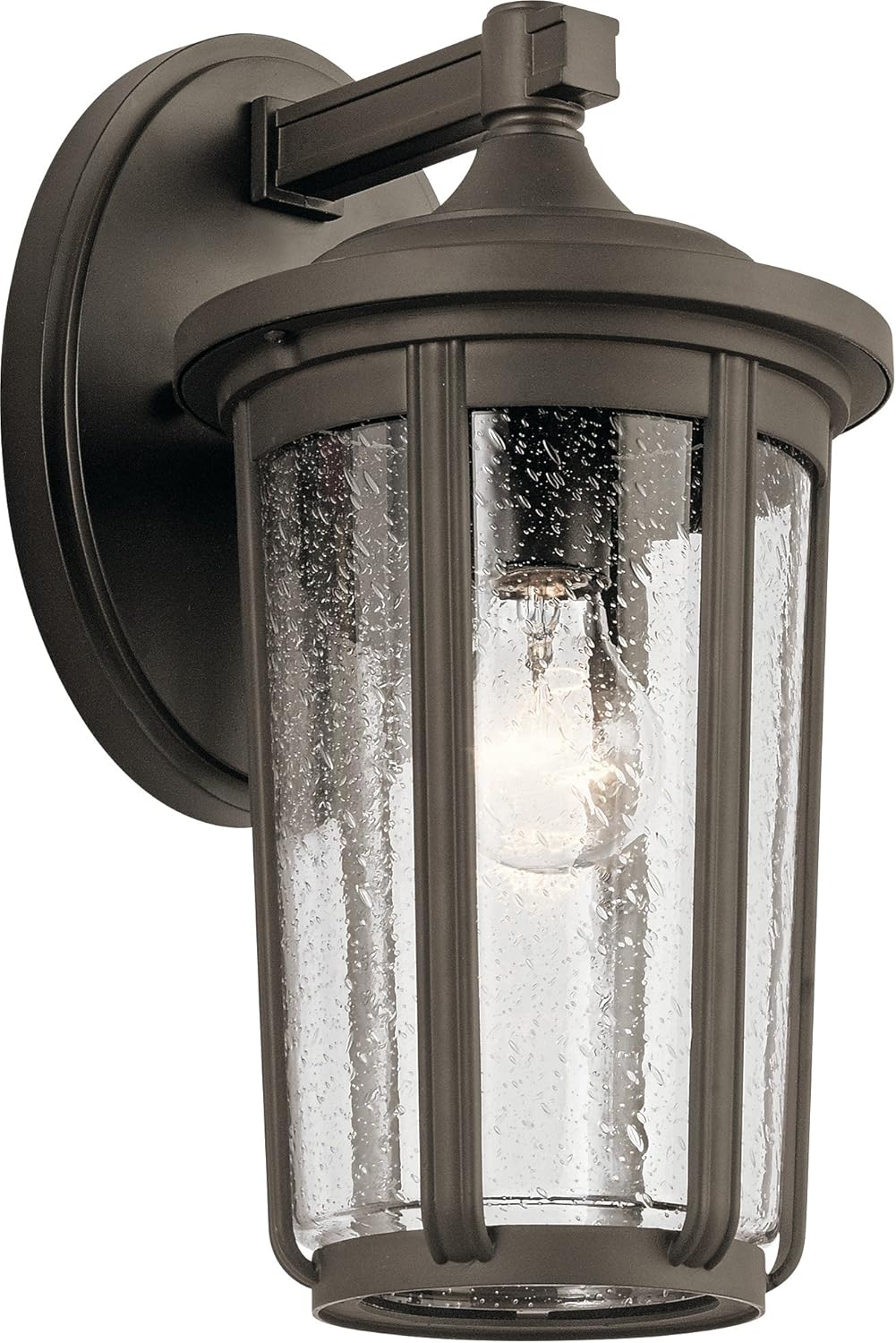 1 Light Outdoor Wall Light with Clear Water Glass in Textured Black E259