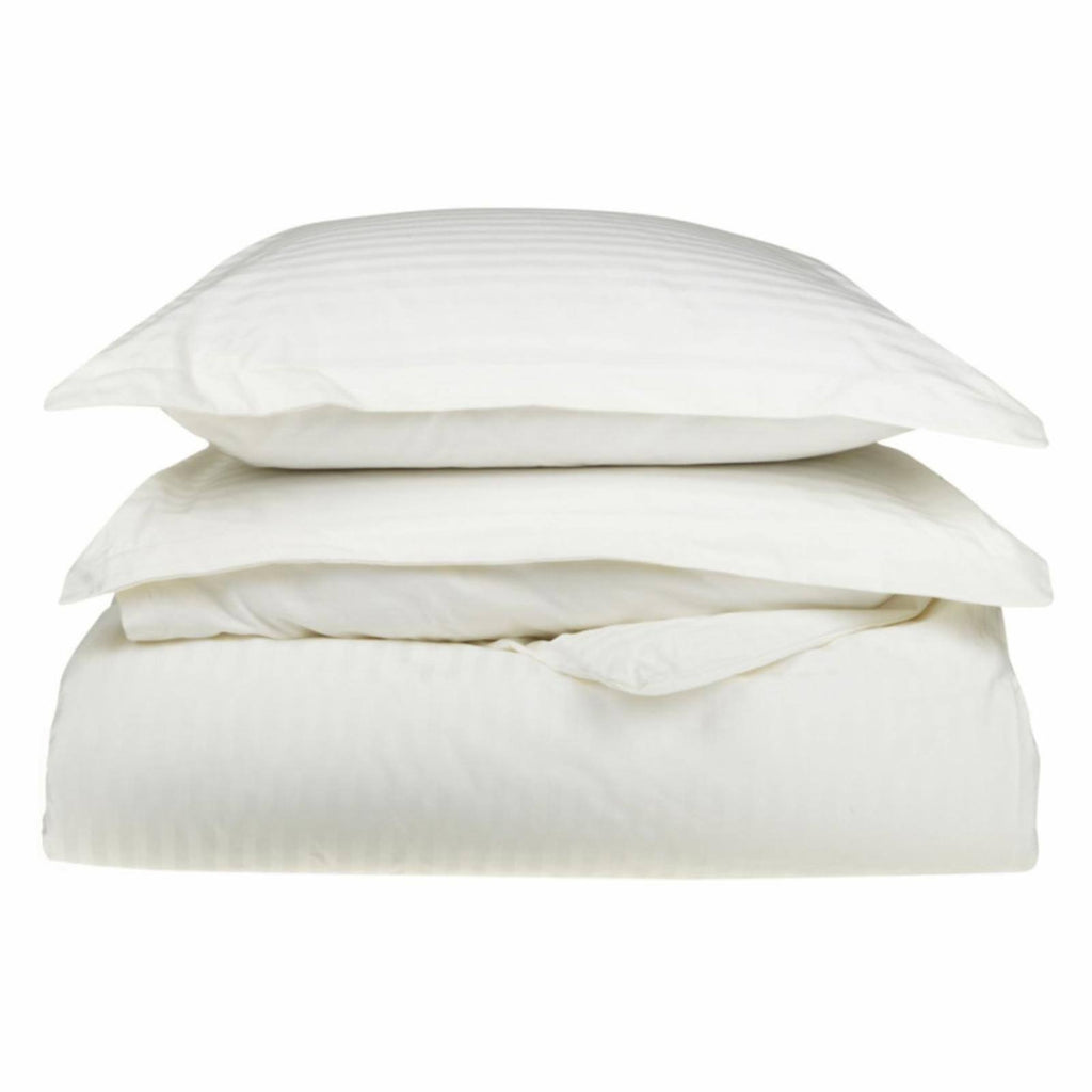 650 Thread Count Egyptian Cotton Stripe Duvet Cover Set California King White E7753