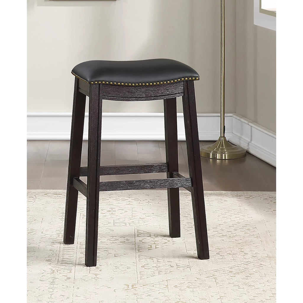 29" Black Faux Leather Saddle Bar Stool Set of 2 X8948