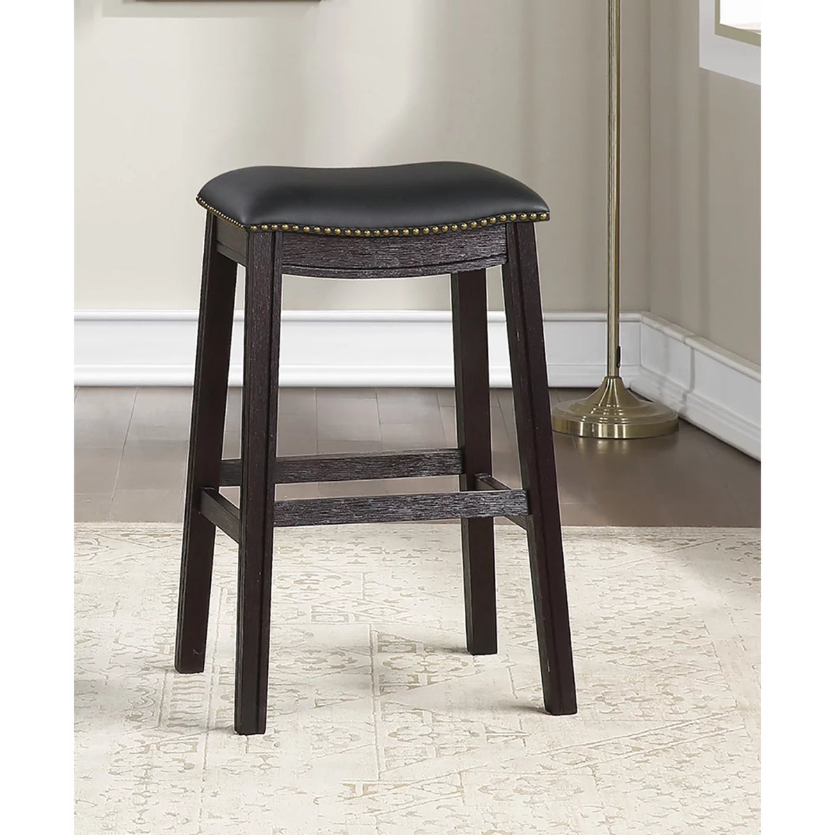 29" Black Faux Leather Saddle Bar Stool Set of 2 X8948