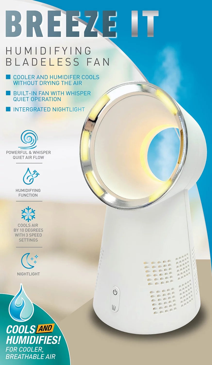 Multispeed Bladeless Fan with LED Nightlight S87004