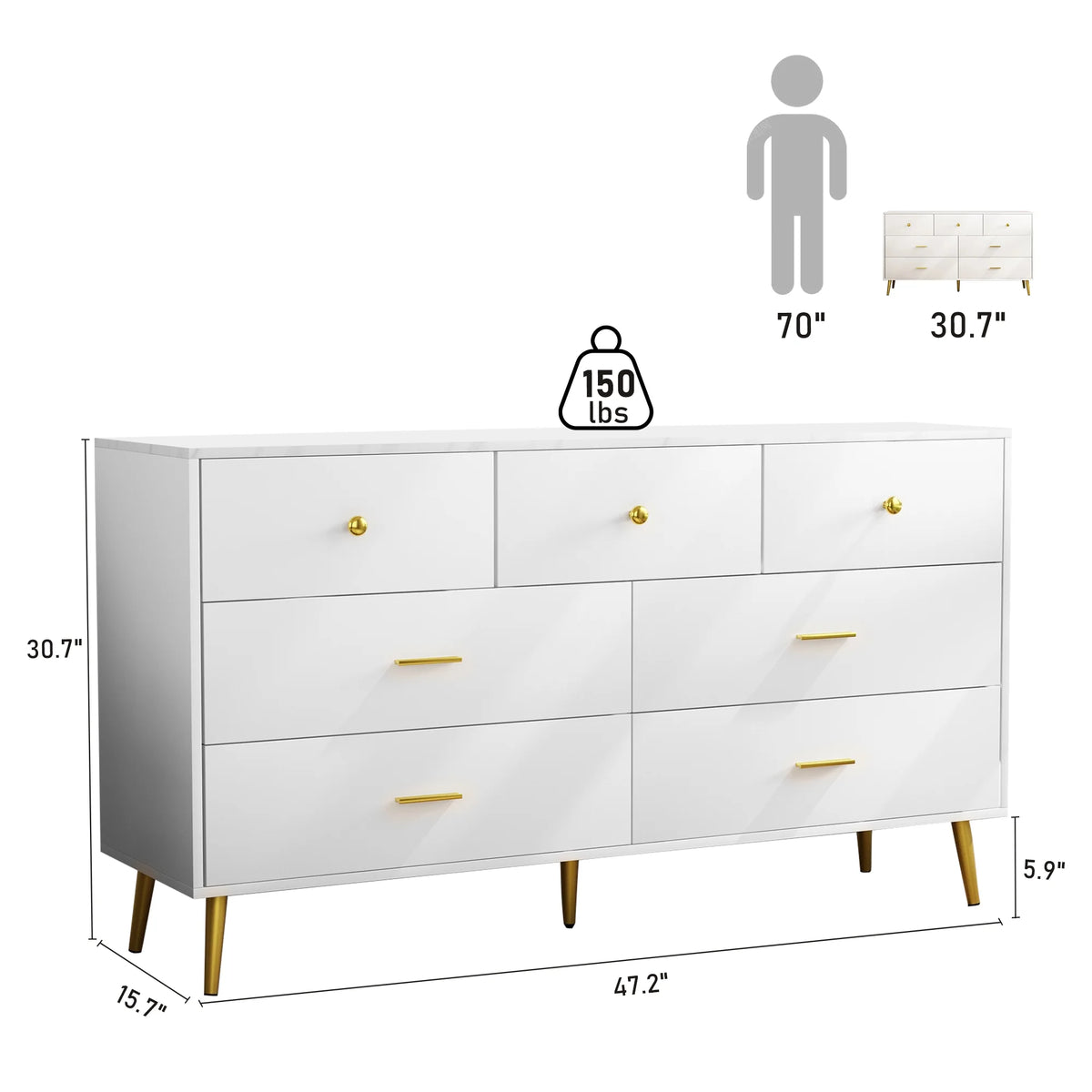 White 7 Drawer Wood Dresser E822