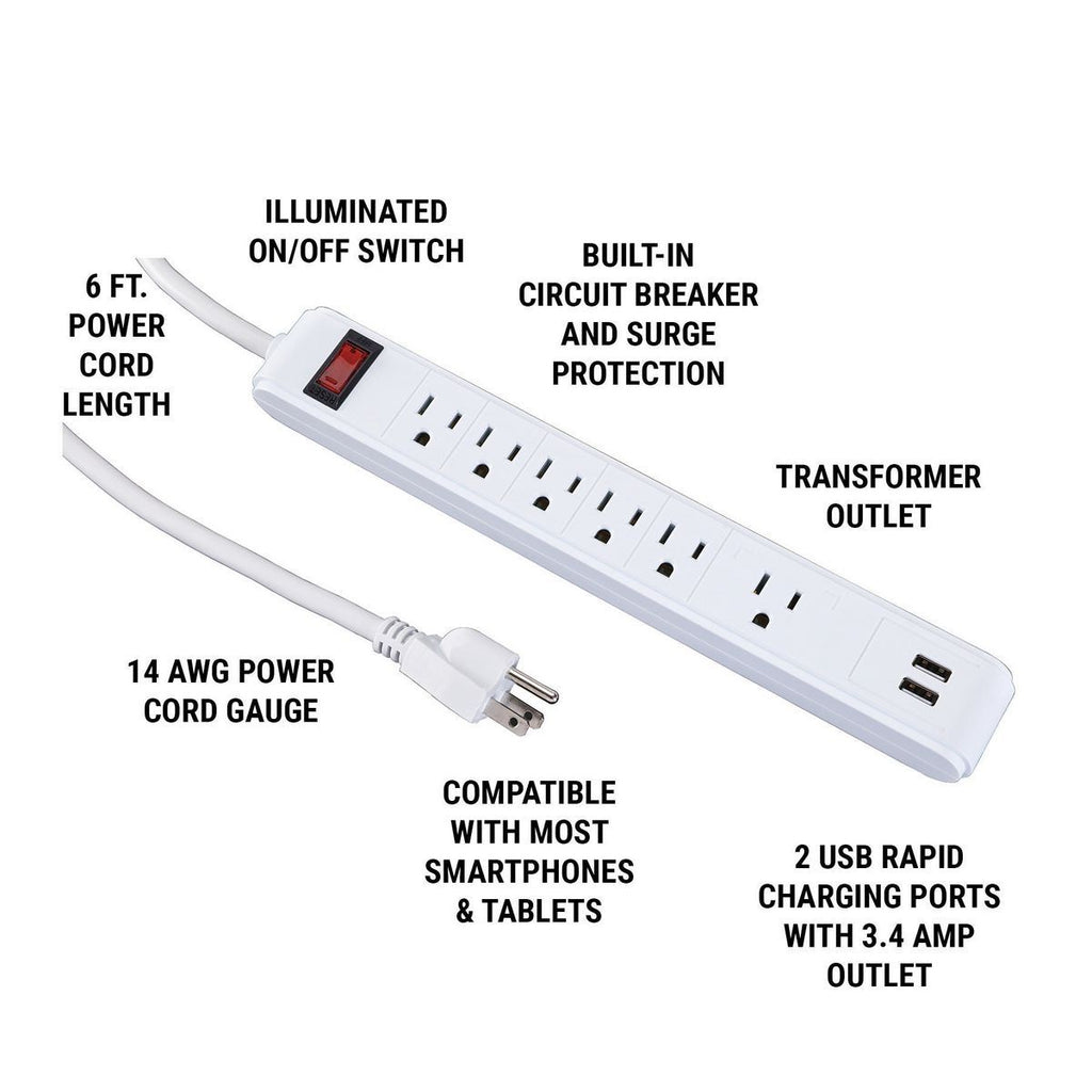 6-Outlet 2 USB Power Strip G63478