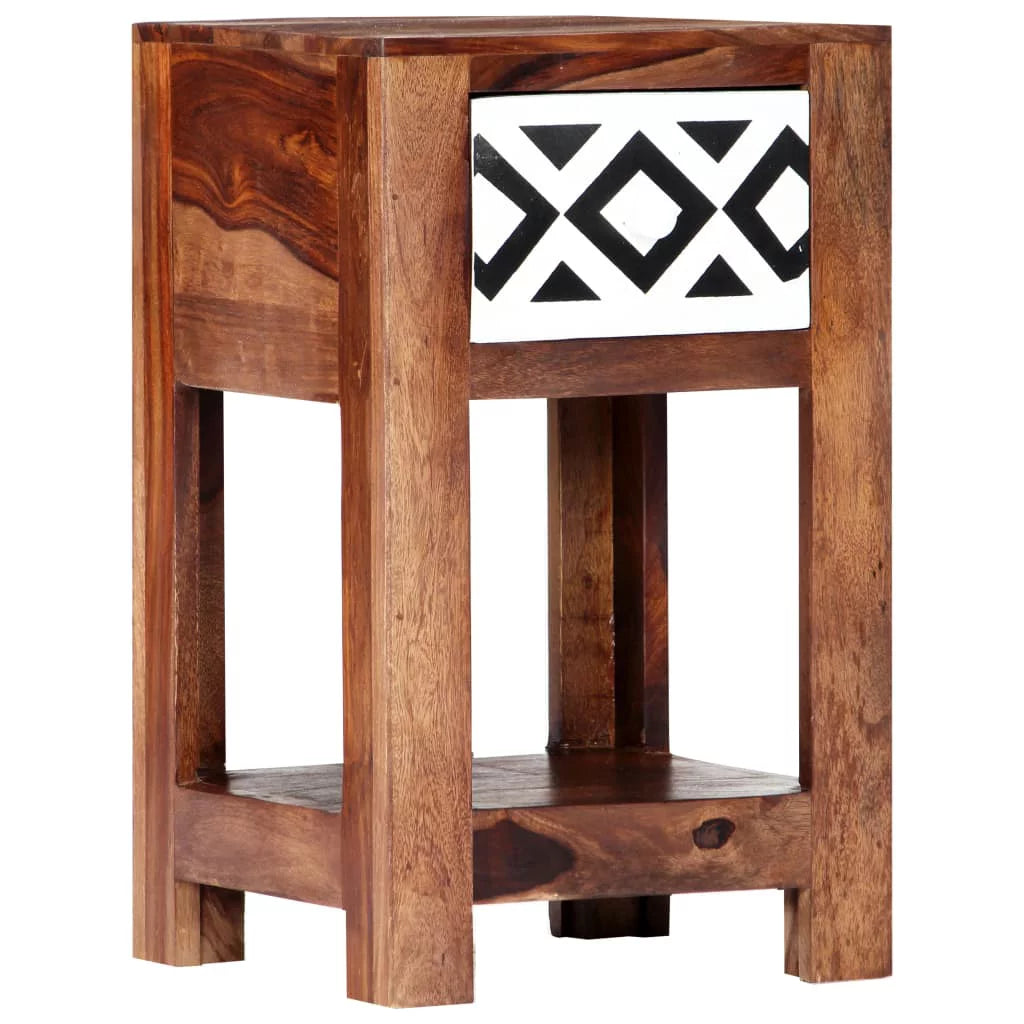 Sheesham Wood Nightstand with Storage Drawer and Bottom Shelf O28489