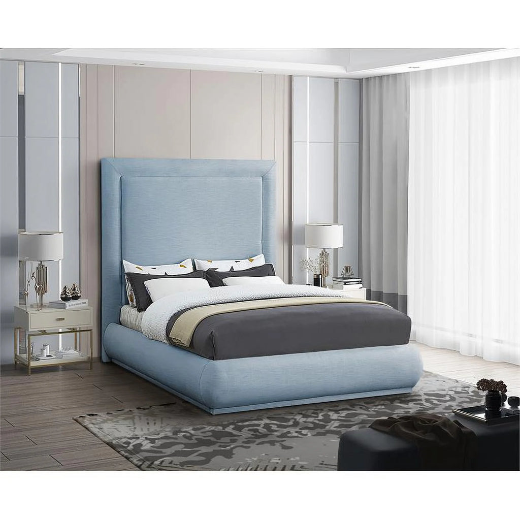 Light Blue Linen Textured Fabric King Bed S559248