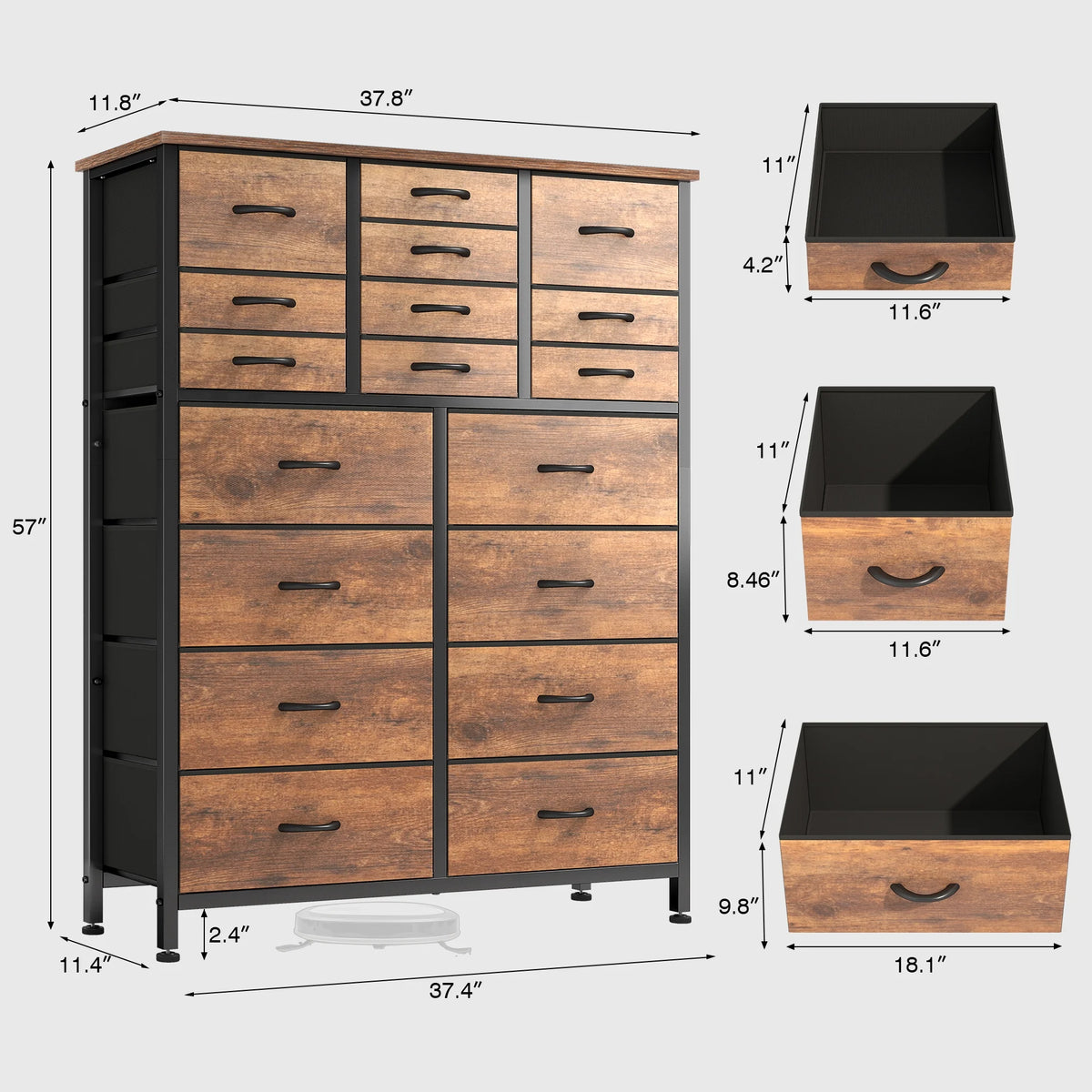 Rustic Brown 18 Drawer Fabric Dresser E4636