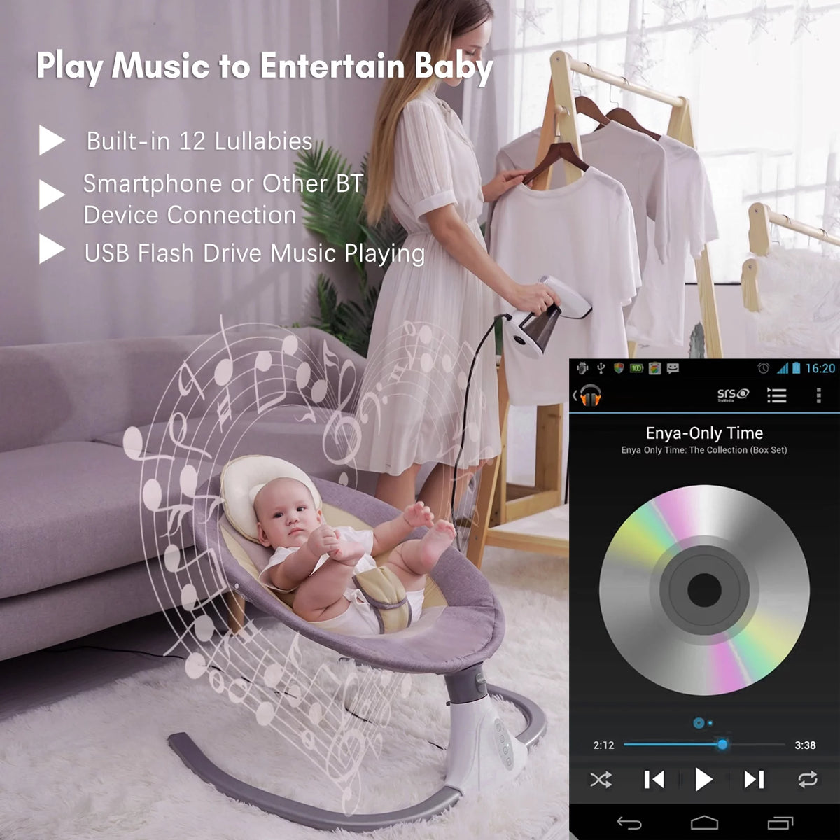 Electric Baby Swing and Bouncer with Remote Control and Mosquito Net I98055