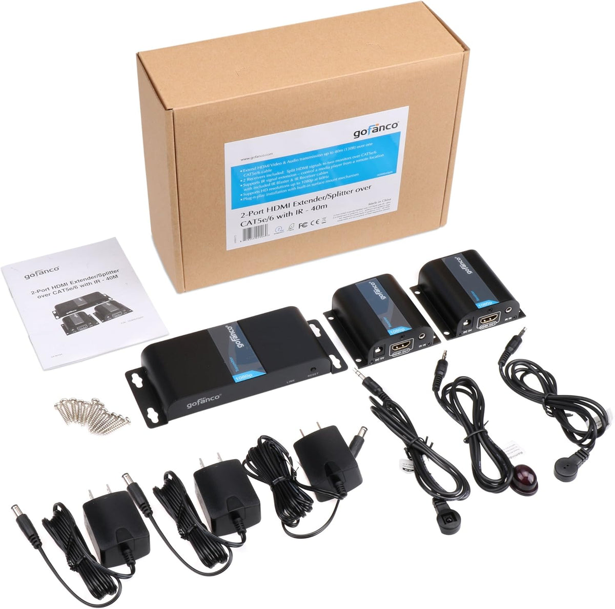 130ft 1080p 1x2 HDMI Extender Splitter Over Ethernet Cable with IR Remote Control G340