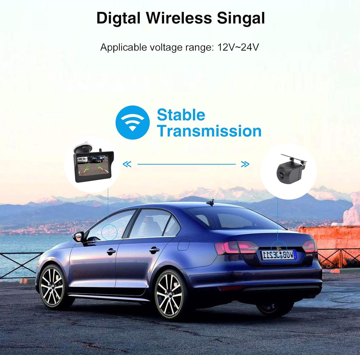 Digital Wireless Backup Camera Kit with 4.3'' HD Monitor IP68 Waterproof C4781