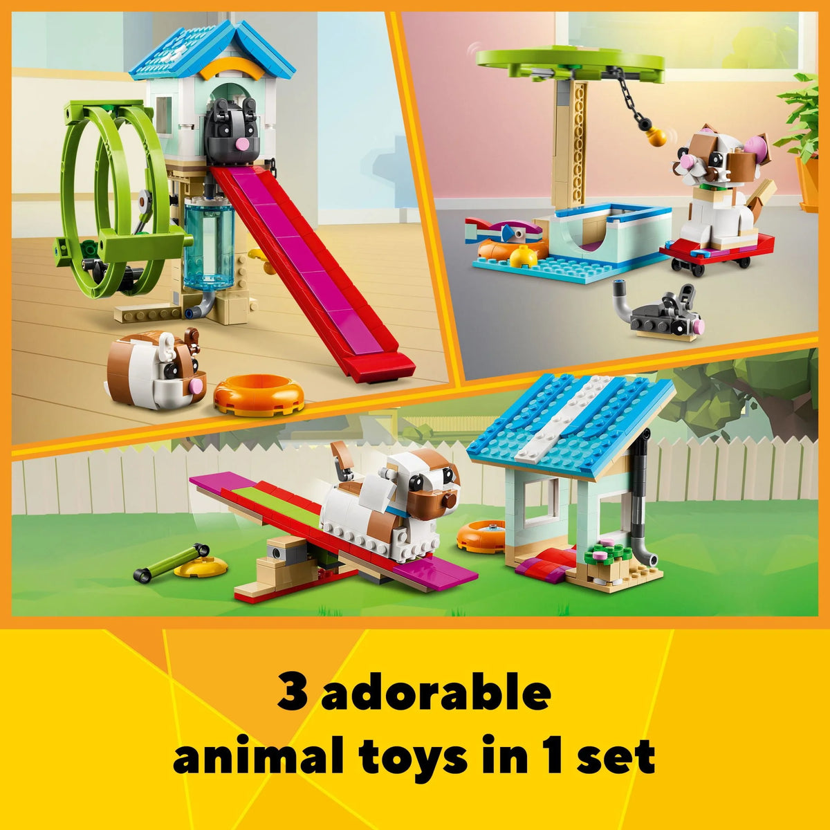 3 in 1 Hamster Wheel Toy Animal Set X988836