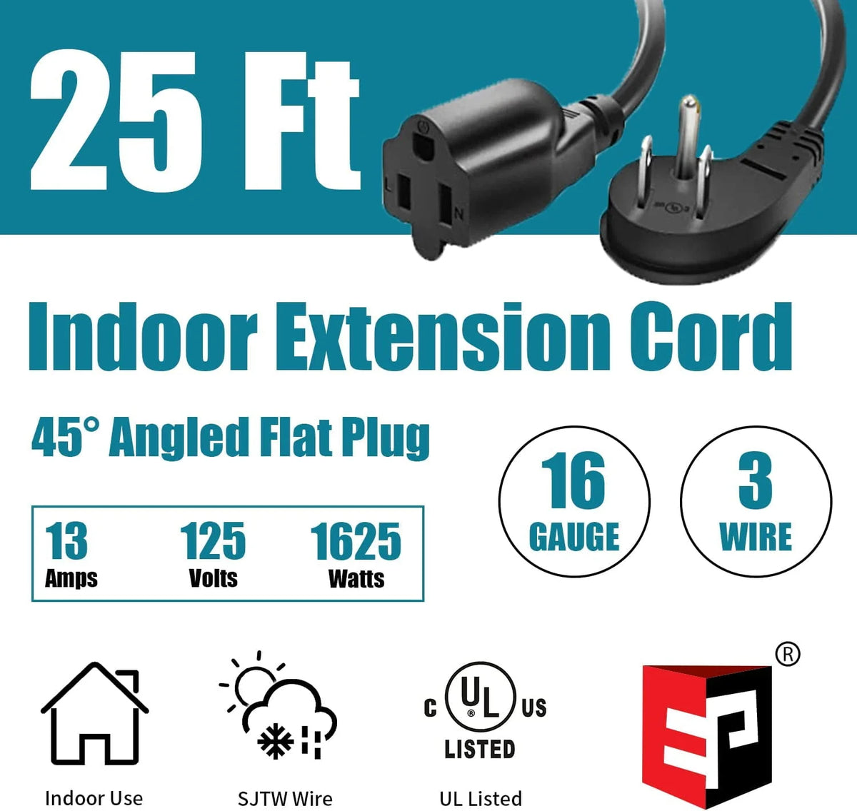 10 Ft 16/3 Flat Plug Indoor Extension Cord F4849