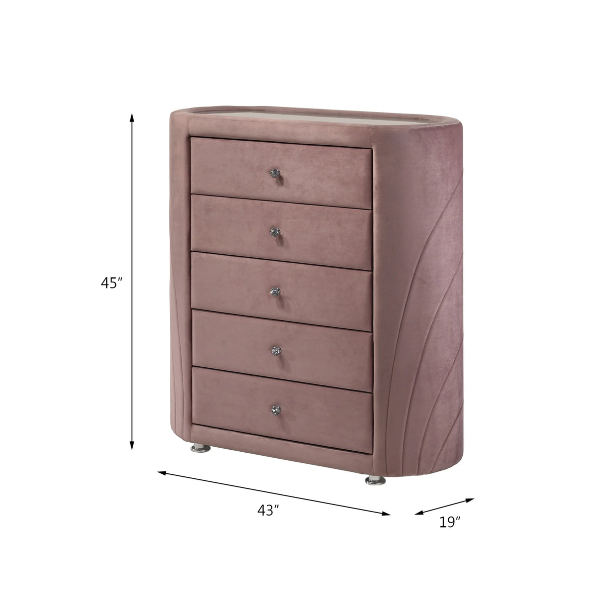 Pink 5 Drawer Velvet Upholstery Chest with Mirror I92524