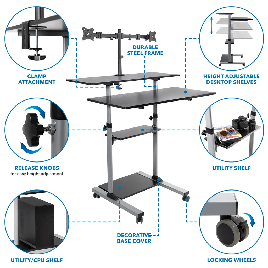 Height Adjustable Standing Desk with Dual Monitor Mount D803