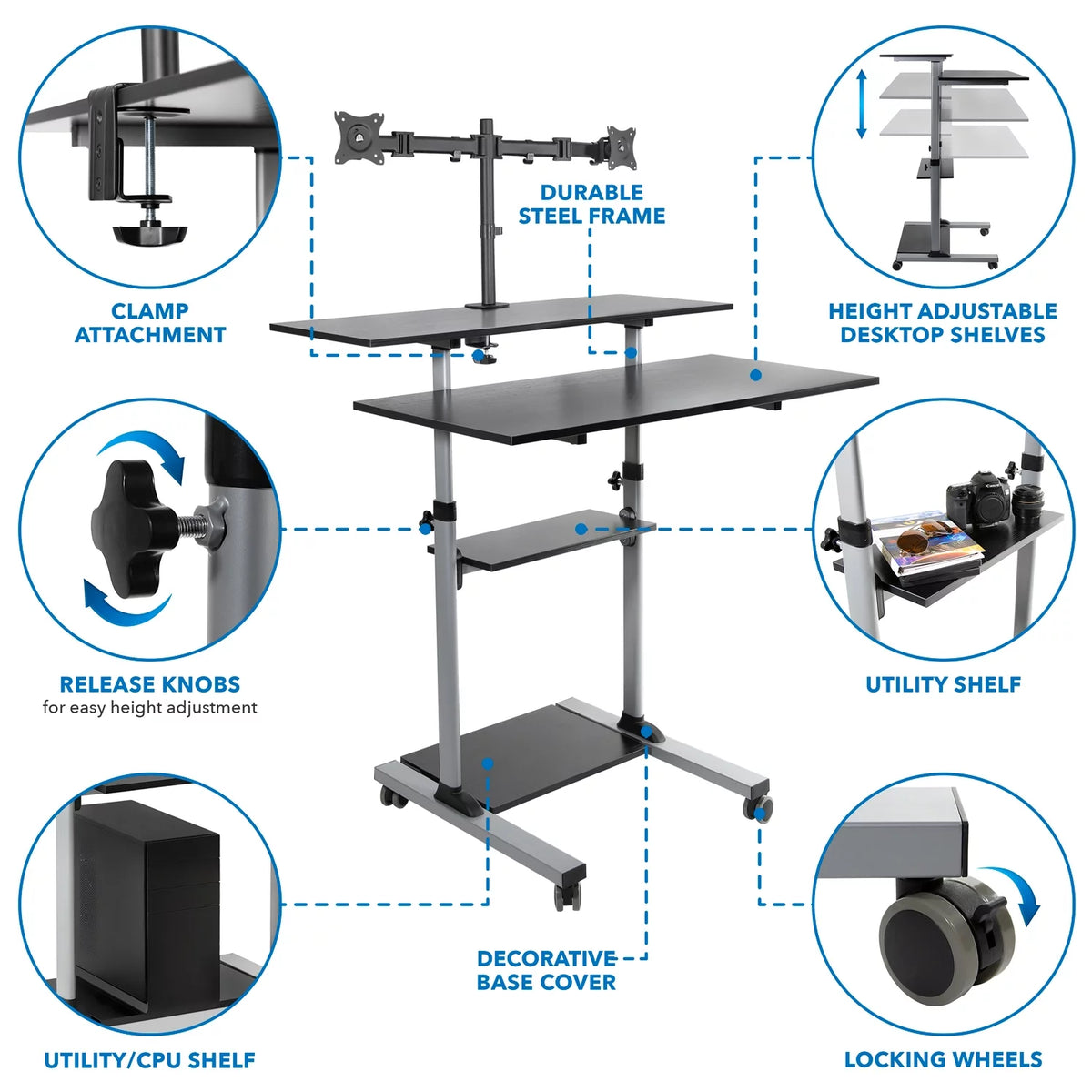 Height Adjustable Standing Desk with Dual Monitor Mount D803