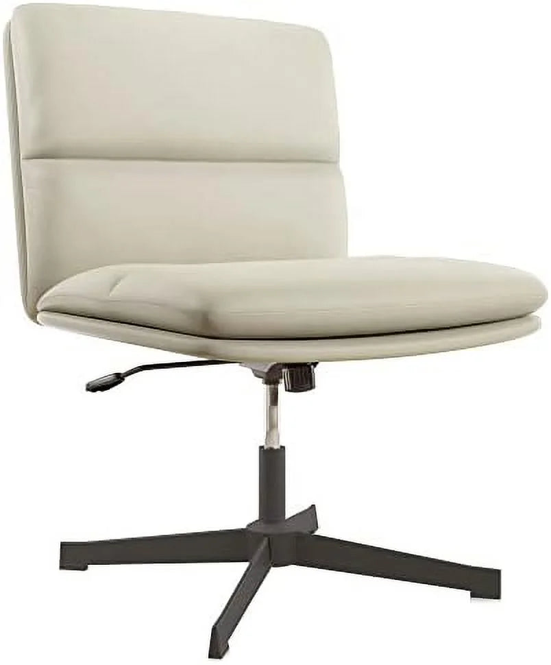 Ivory PU Leather Armless Office Chair with Height Adjustment S99235