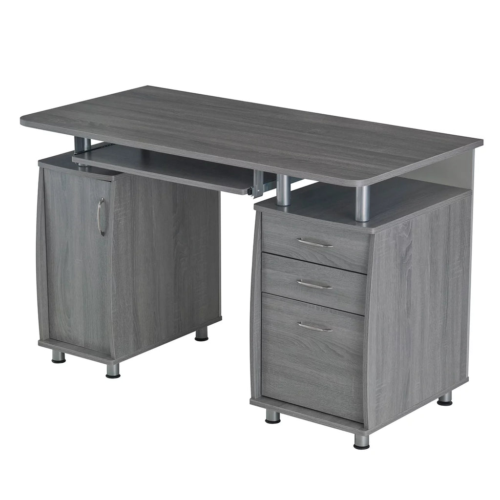 Gray Computer Workstation with Cabinet and Drawers Z47526