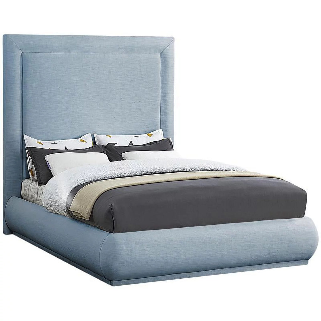 Light Blue Linen Textured Fabric King Bed S559248