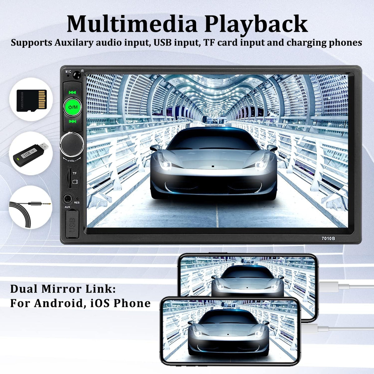 Double Din 7 Inch Touch Screen Bluetooth Car Stereo with Backup Camera P2823