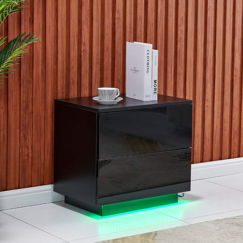 White High Gloss 2 Drawer Bedside Table with LED Lights X475130