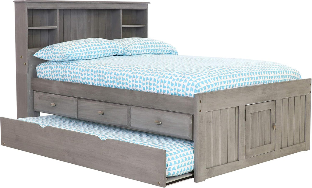 Charcoal Full Bookcase Bed with 3 Drawers and Twin Trundle L624