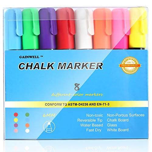 8 Bright Colors Liquid Chalk Marker 6mm Chisel NIB A977154
