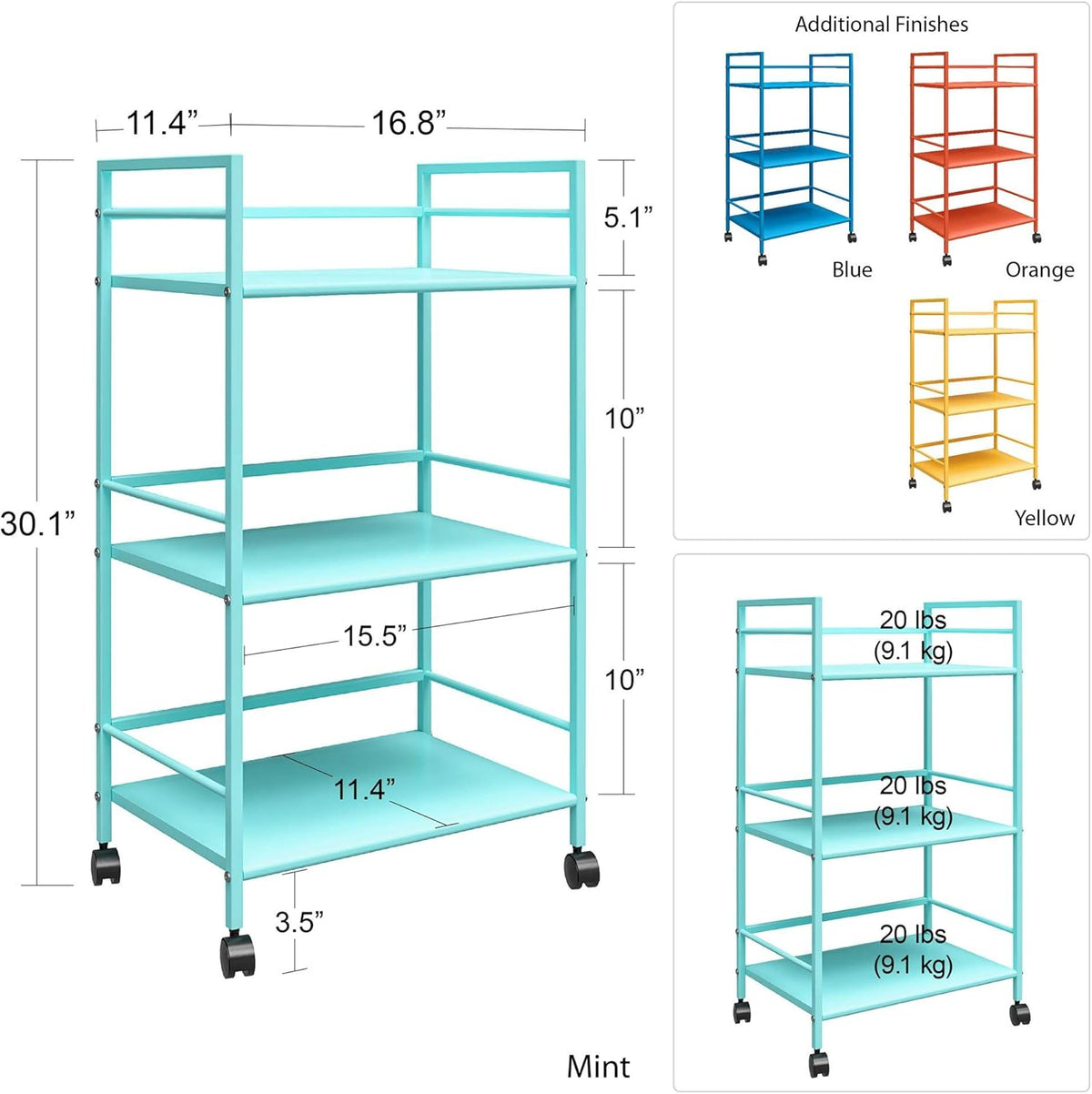 Mint Metal Rolling Cart S351495