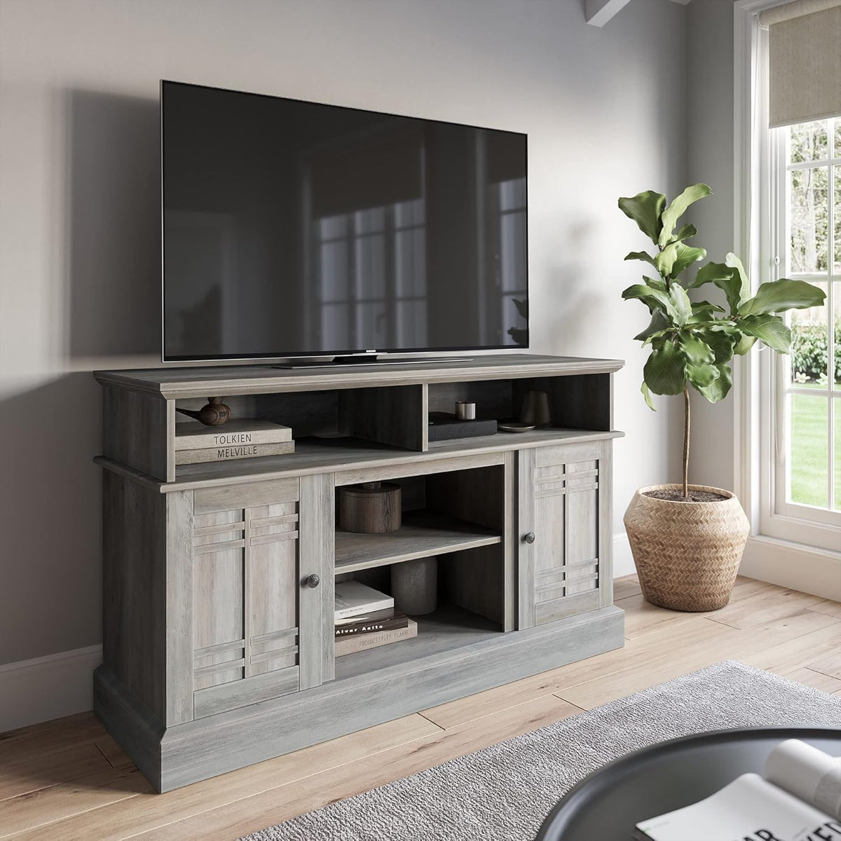 60 Inch TV Stand with Open Storage Shelves & Cabinets J97228
