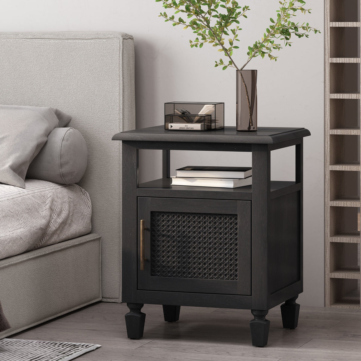 Acacia Wood and Cane Nightstand G12828