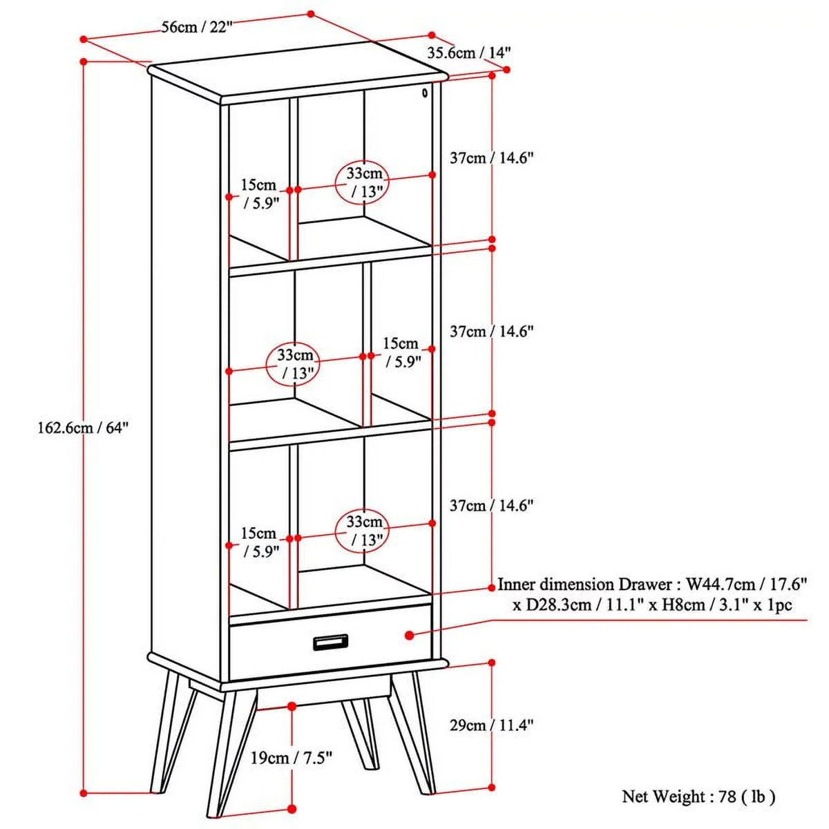 1 Drawer Solid Wood Bookcase Z747