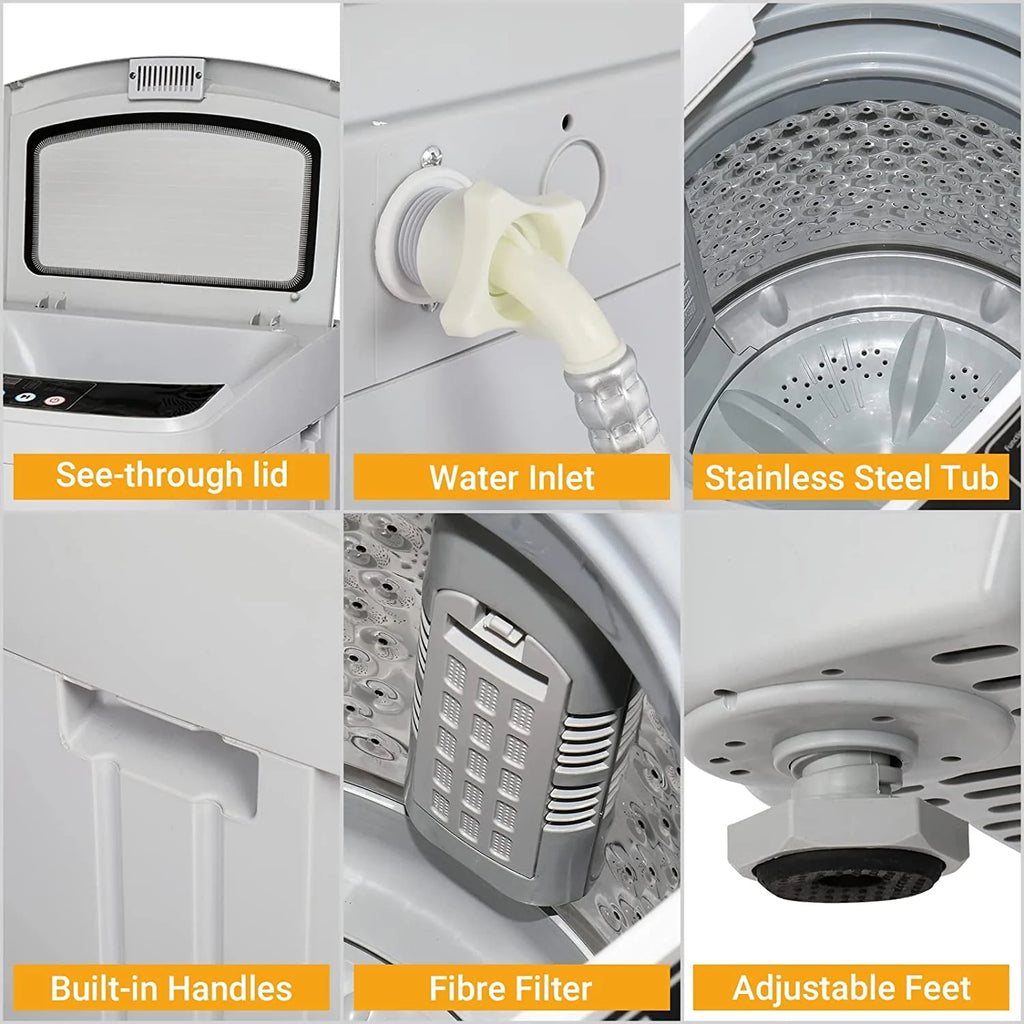 13lbs 1.32cu.ft Compact Automatic Washing Machine with Drain Pump H19828