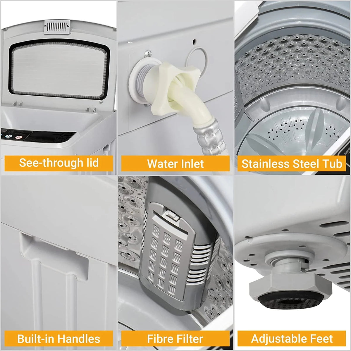13lbs 1.32cu.ft Compact Automatic Washing Machine with Drain Pump H19828