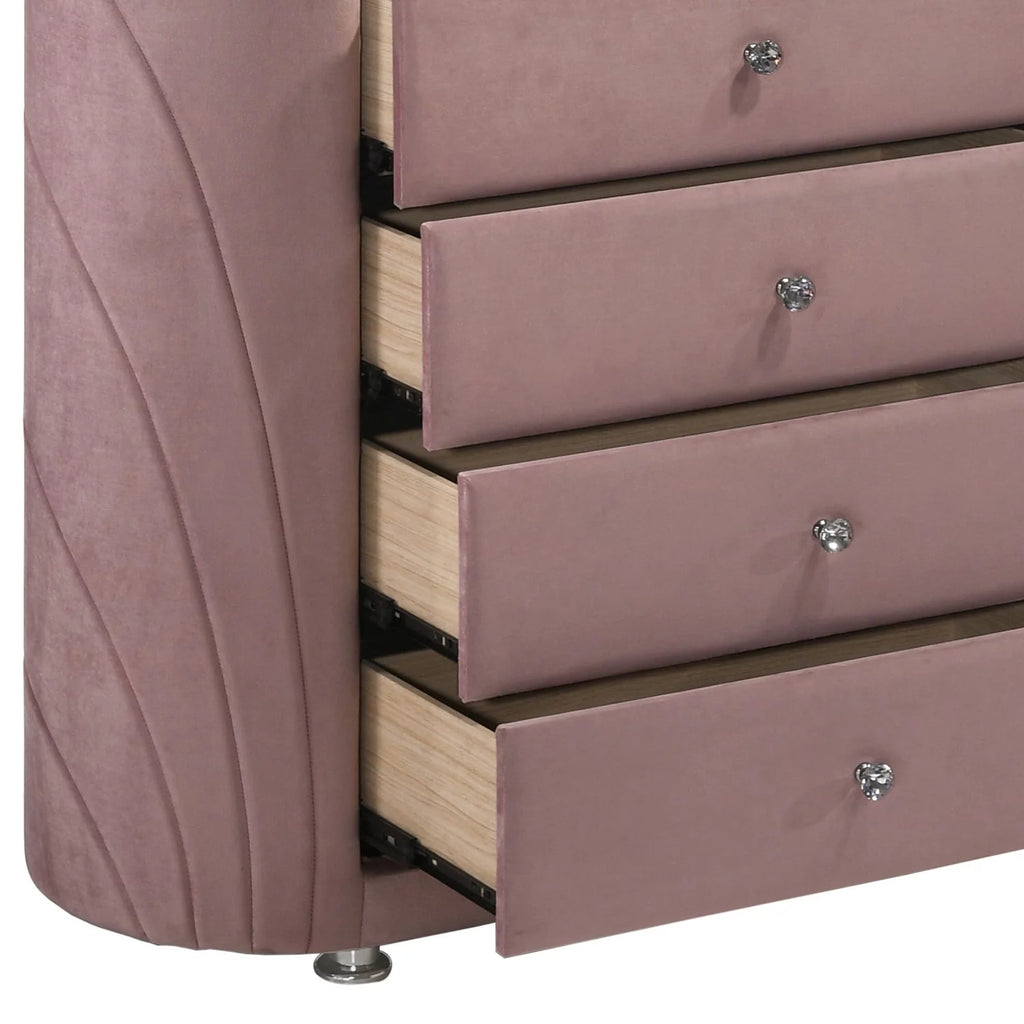 Pink 5 Drawer Velvet Upholstery Chest with Mirror I92524