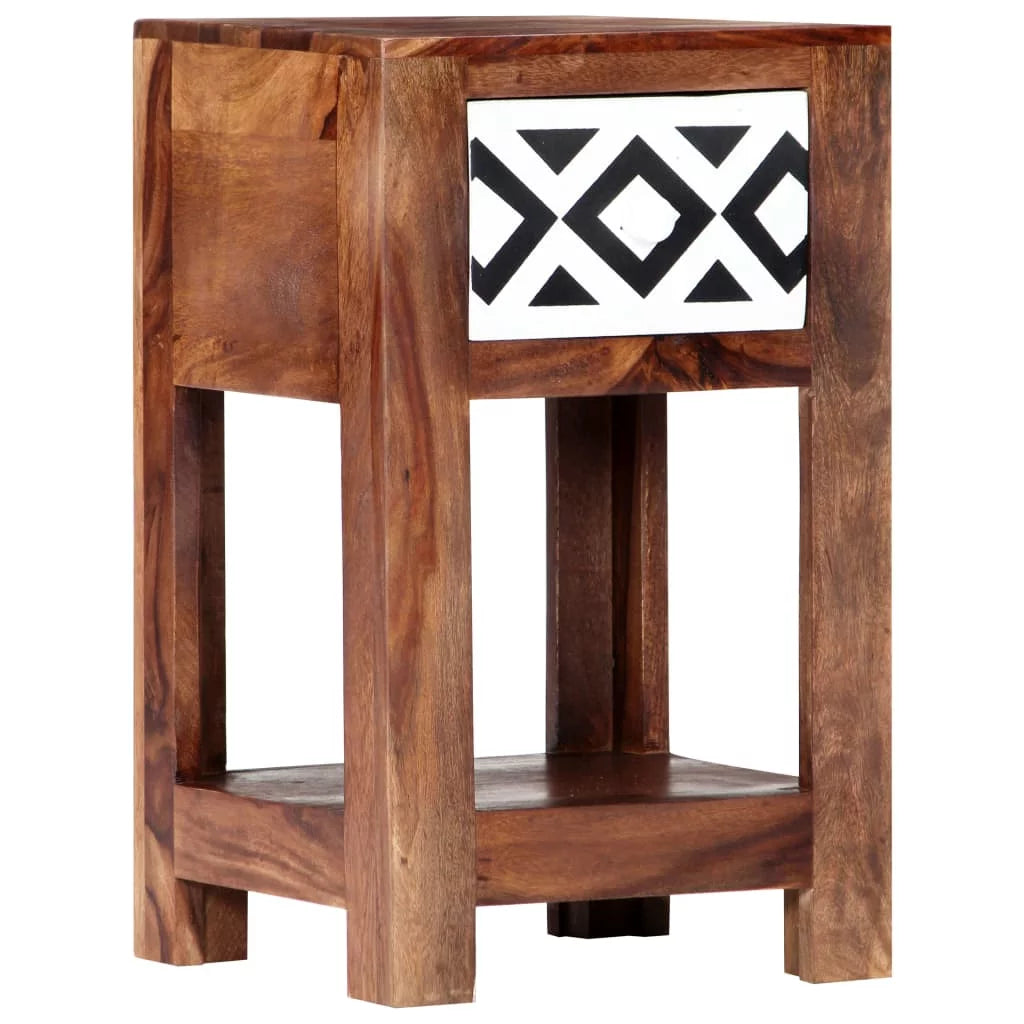 Sheesham Wood Nightstand with Storage Drawer and Bottom Shelf O28489