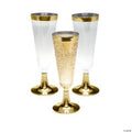 Clear Plastic Champagne Flutes with Gold Trim 25 Ct S1782
