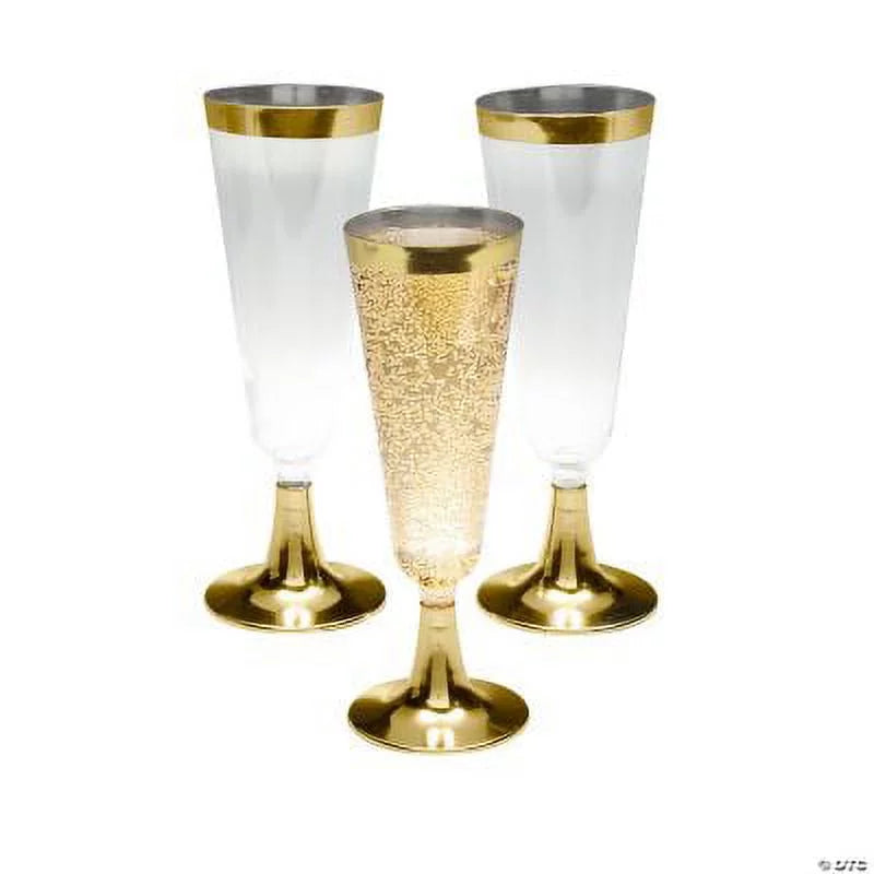 Clear Plastic Champagne Flutes with Gold Trim 25 Ct S1782