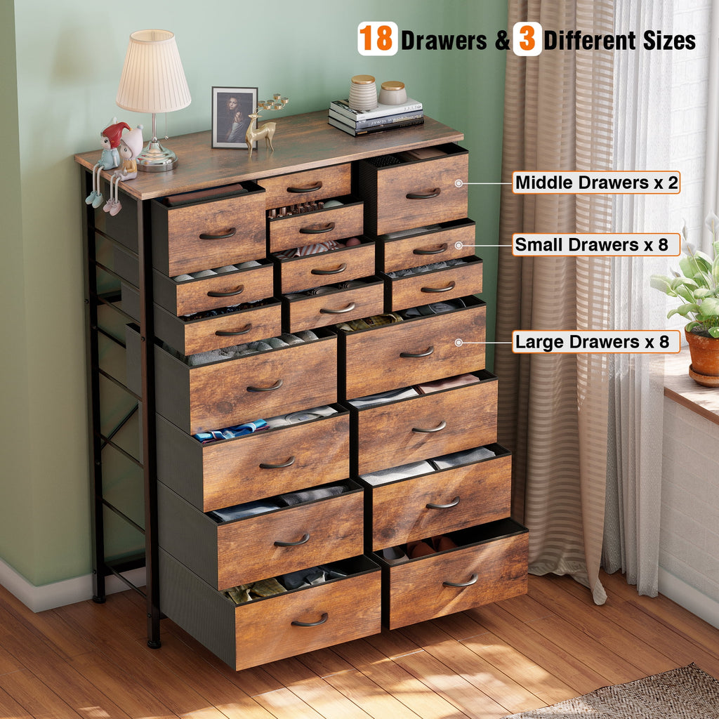 Rustic Brown 18 Drawer Fabric Dresser E4636