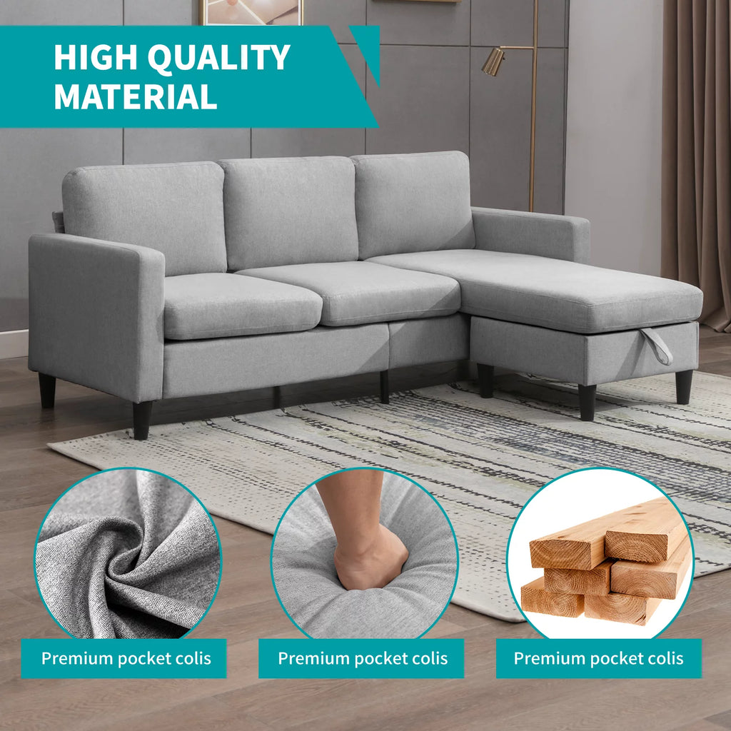 Modern Dark Grey Sectional Sofa with Storage Ottoman L8755