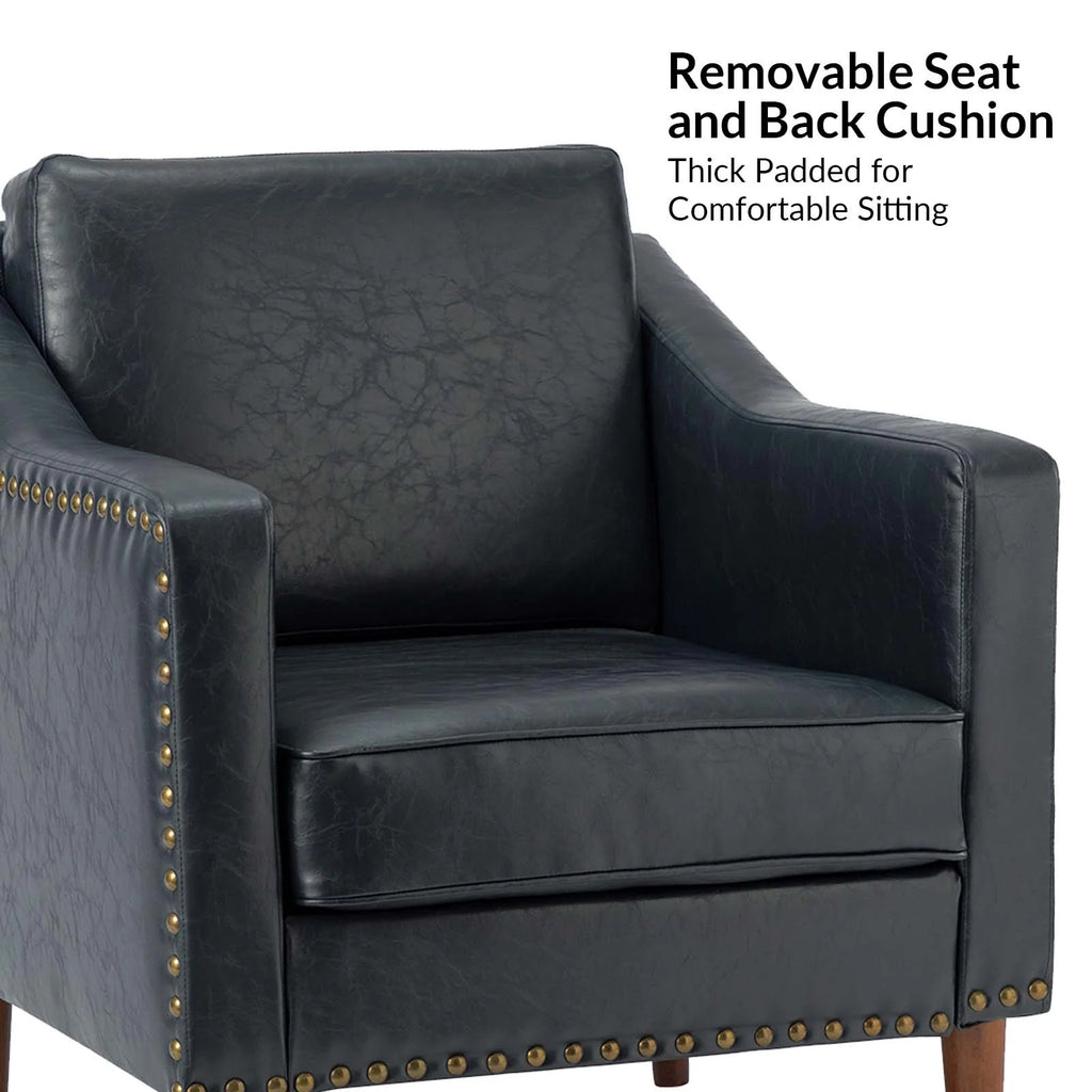 Navy Faux Leather Upholstered Accent Chair Set of 2 G775607