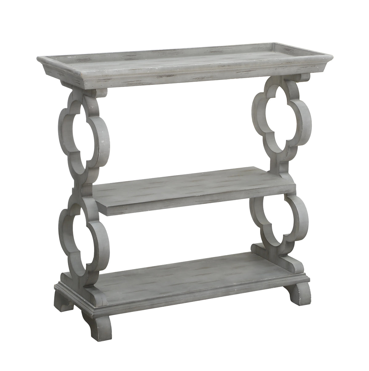 Grey Quatrefoil Console Table Q158