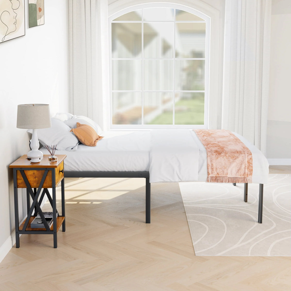 Full Size Heavy Duty Platform Bed Frame with Underbed Storage K5973