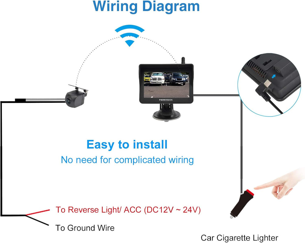 Digital Wireless Backup Camera Kit with 4.3'' HD Monitor IP68 Waterproof C4781