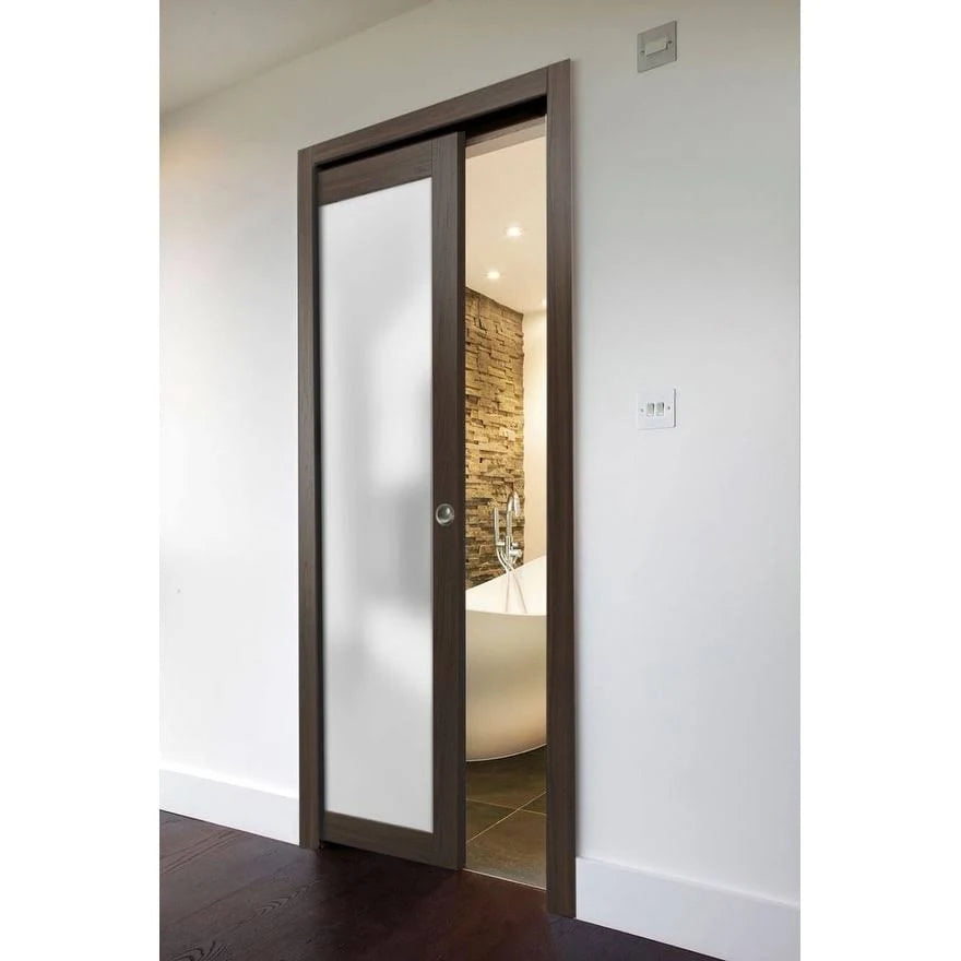 Glass Sliding Pocket Door Brown O73811