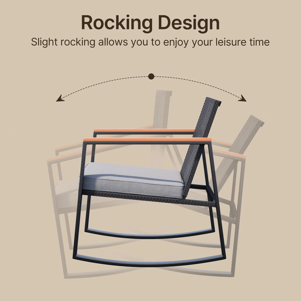 3 Pieces Patio Rocking Chairs Set with Glass Coffee Table T48977