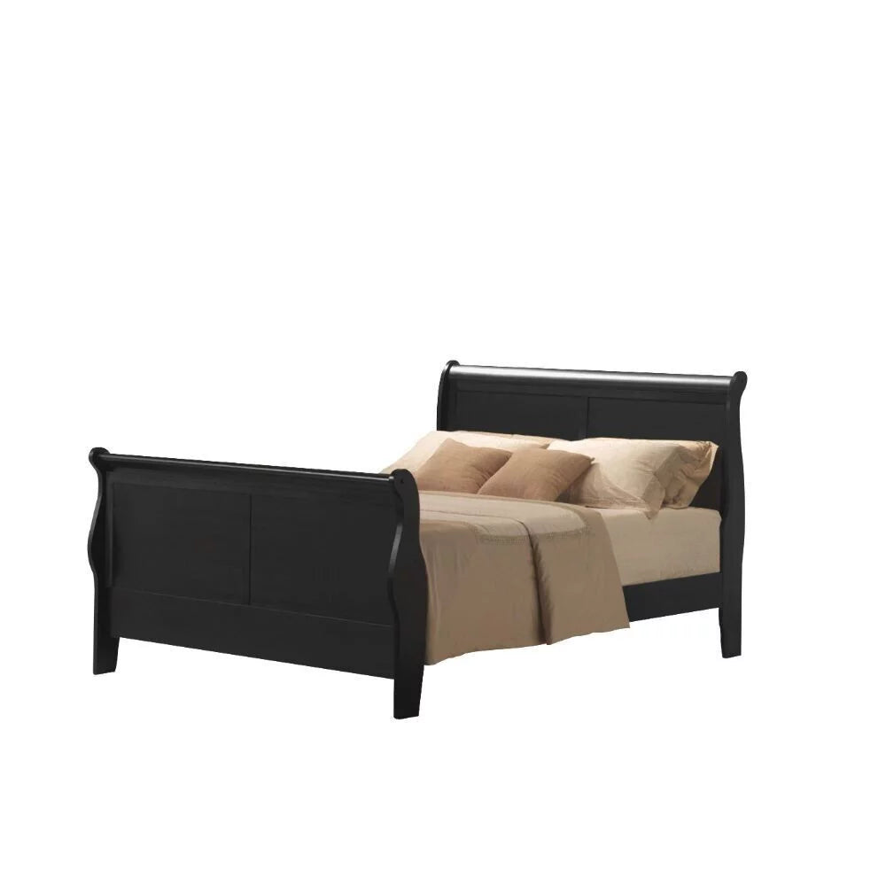 Black Wood Twin Size Panel Bed N435