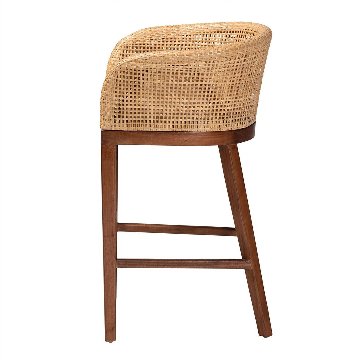 Natural Rattan and Walnut Brown Acacia Wood Counter Stool Q800