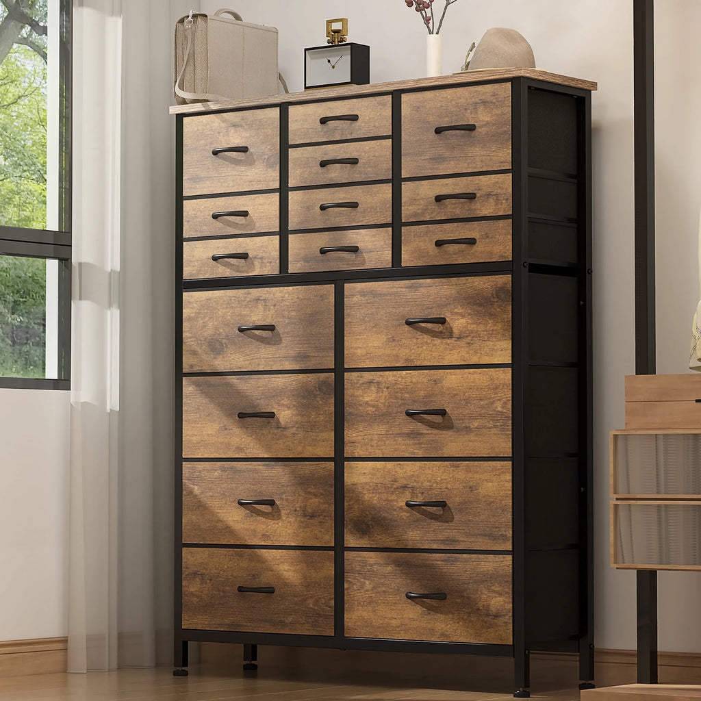Rustic Brown 18 Drawer Fabric Dresser E4636