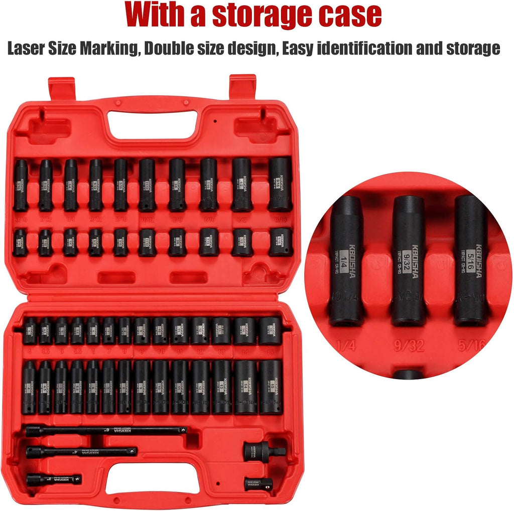 1/4 Inch Drive 53-Piece CR-MO Alloy Steel Impact Socket Set SAE and Metric L12857